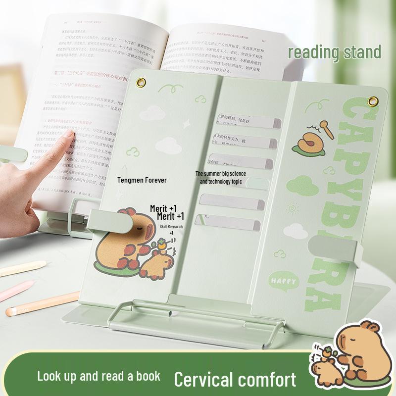 Children s Cartoon Multifunctional Reading Stand with Book Clip зелёный