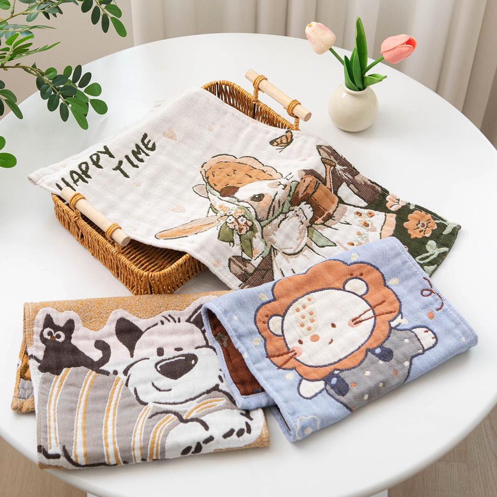 Children's Cartoon Pure Cotton Gauze Bath Towel, Thickened & Soft, Skin-Friendly, Four Layers, 25x50cm