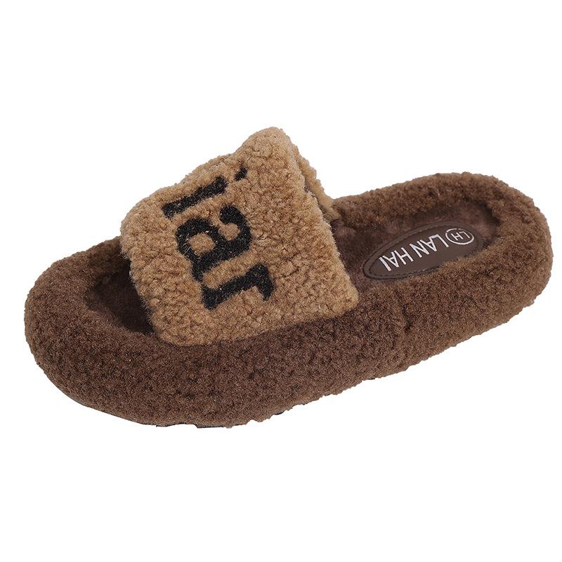Mao Mao Slippers Women's Outer Wear 2025 Autumn and Winter New Korean Version Thick Bottom Heightening Versatile Non-slip Plush Cotton Slippers