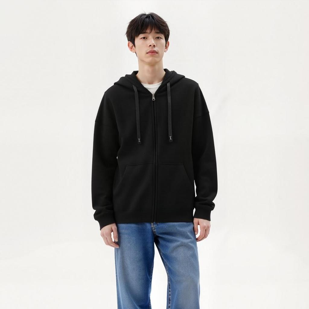 Neutral style full zipper cardigan hoodie, comfortable casual jacket, loose fitting top