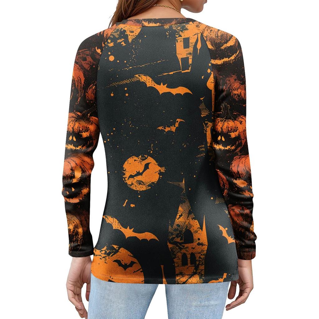 Women's T Shirt Print Long Sleeve Daily Fashion Basic Round Neck Button Raglan Sleeve Top