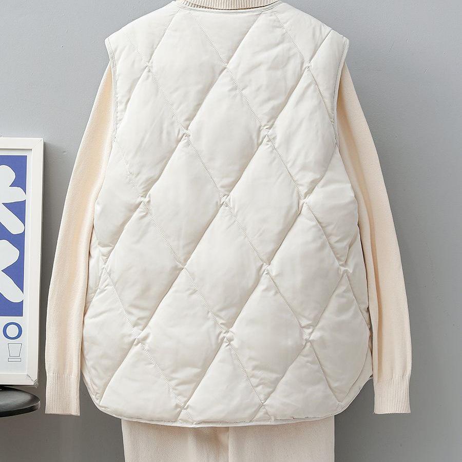 2025 Autumn/Winter Women's Round Neck Lightweight Quilted Cotton Sleeveless Vest