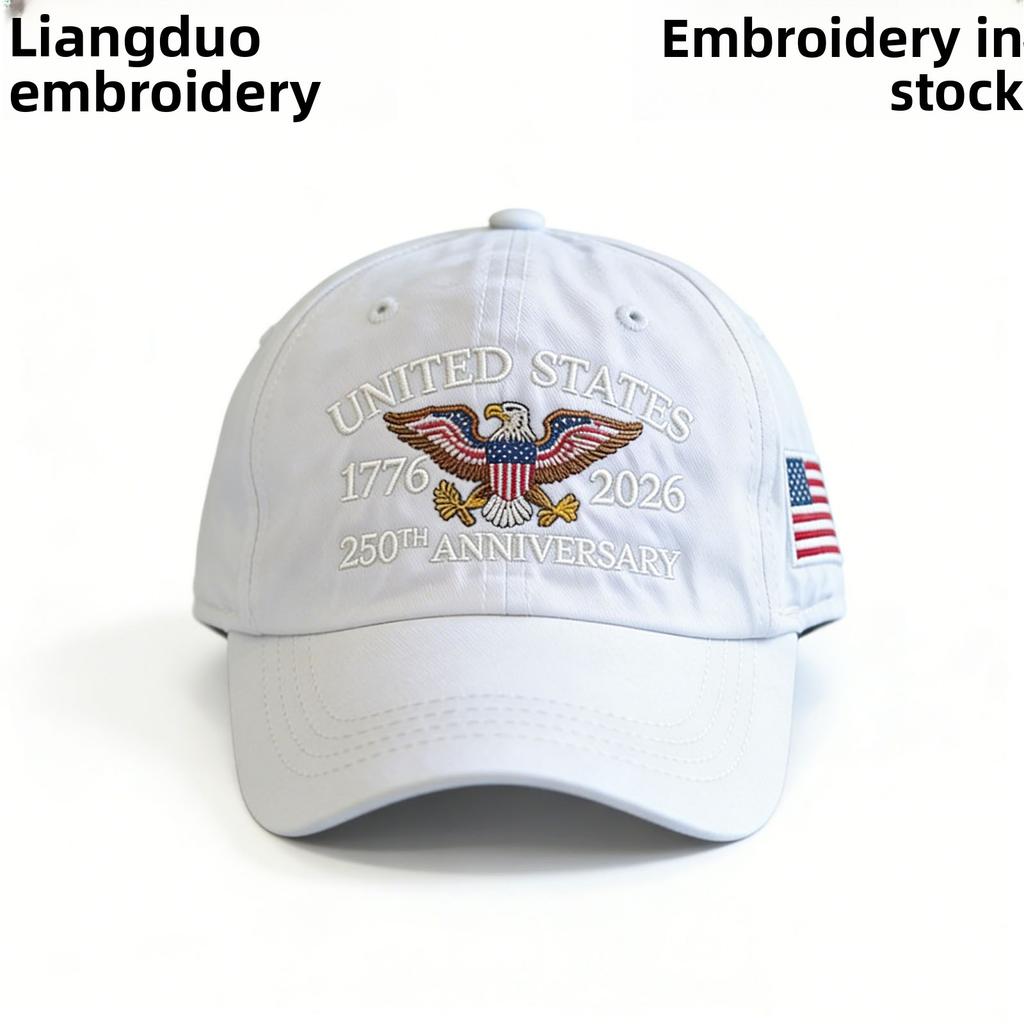 Embroidered Eagle Flag 6-Panel 100% Cotton 250th Anniversary Sporty Baseball Cap Adjustable Outdoor Sun-Protection Snapback