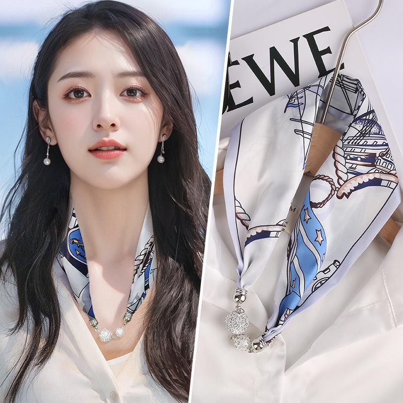 Damen Magnetverschluss Seidenschal - Modischer Nackenschutz für Frühling, Sommer und Herbst 2024