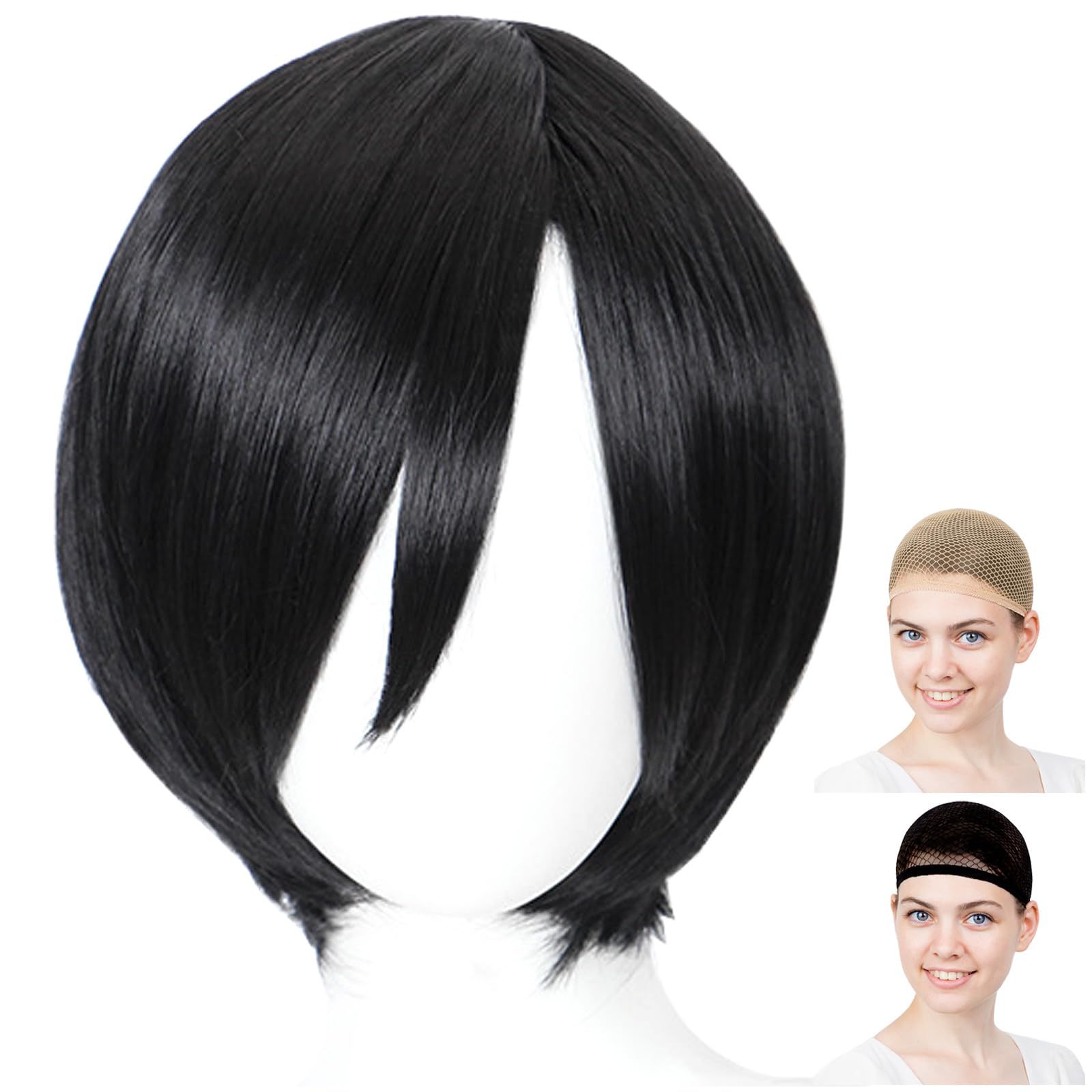 

Парик для косплея CaseEden, Премиум, Гладкий короткий боб, Черные волосы, 6062