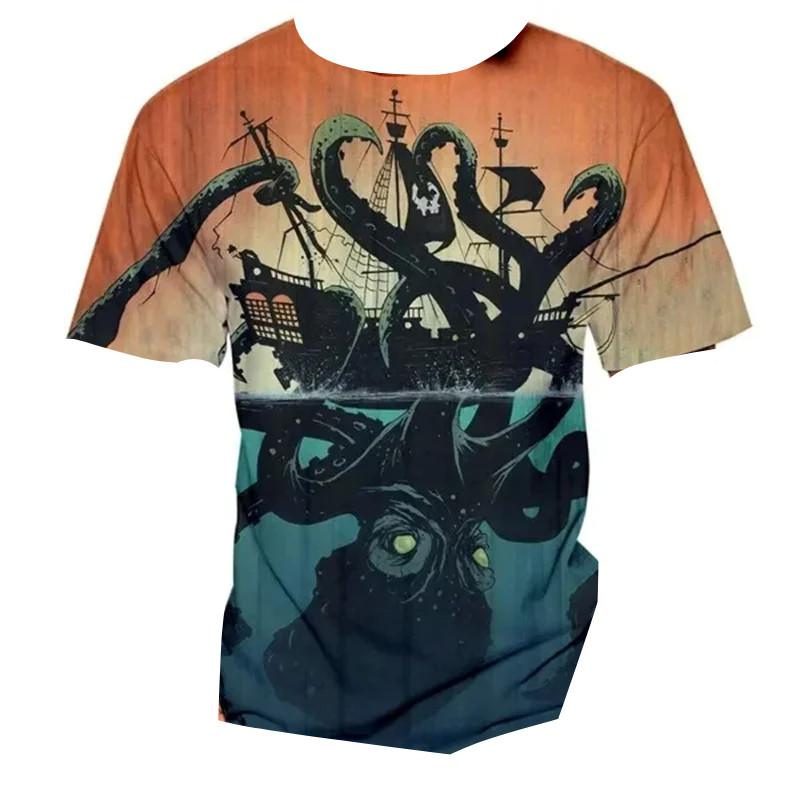 Funny Marine Life Sea Animal 3D Print Kids Round Neck Short Sleeve Tee Loose Outdoor Daily Play Outfit