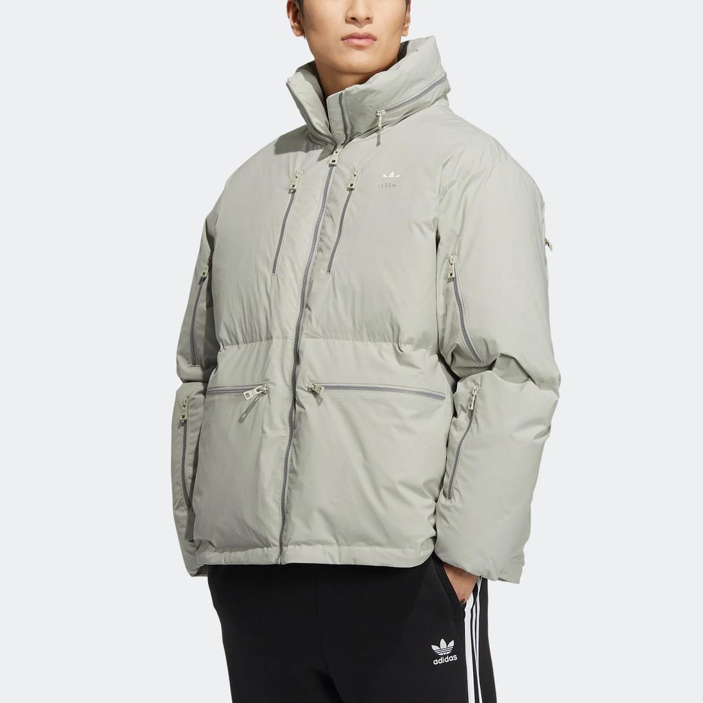 Adidas Originals Trefoil Premium Down Embroidered Logo Zip-Up Collar Goose Down Jacket Men Outerwear Gray HS7279