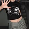 Vintage Crop Top Women Aesthetic 2000s T-Shirt Goth Tee Ladies Y2k Grunge Clothes Skull Pattern Tshirt