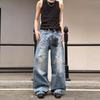 American Trendy Brand Washed Blue Old Cat Whisker Niche Design Ripped Loose Straight Jeans Casual Versatile Trousers
