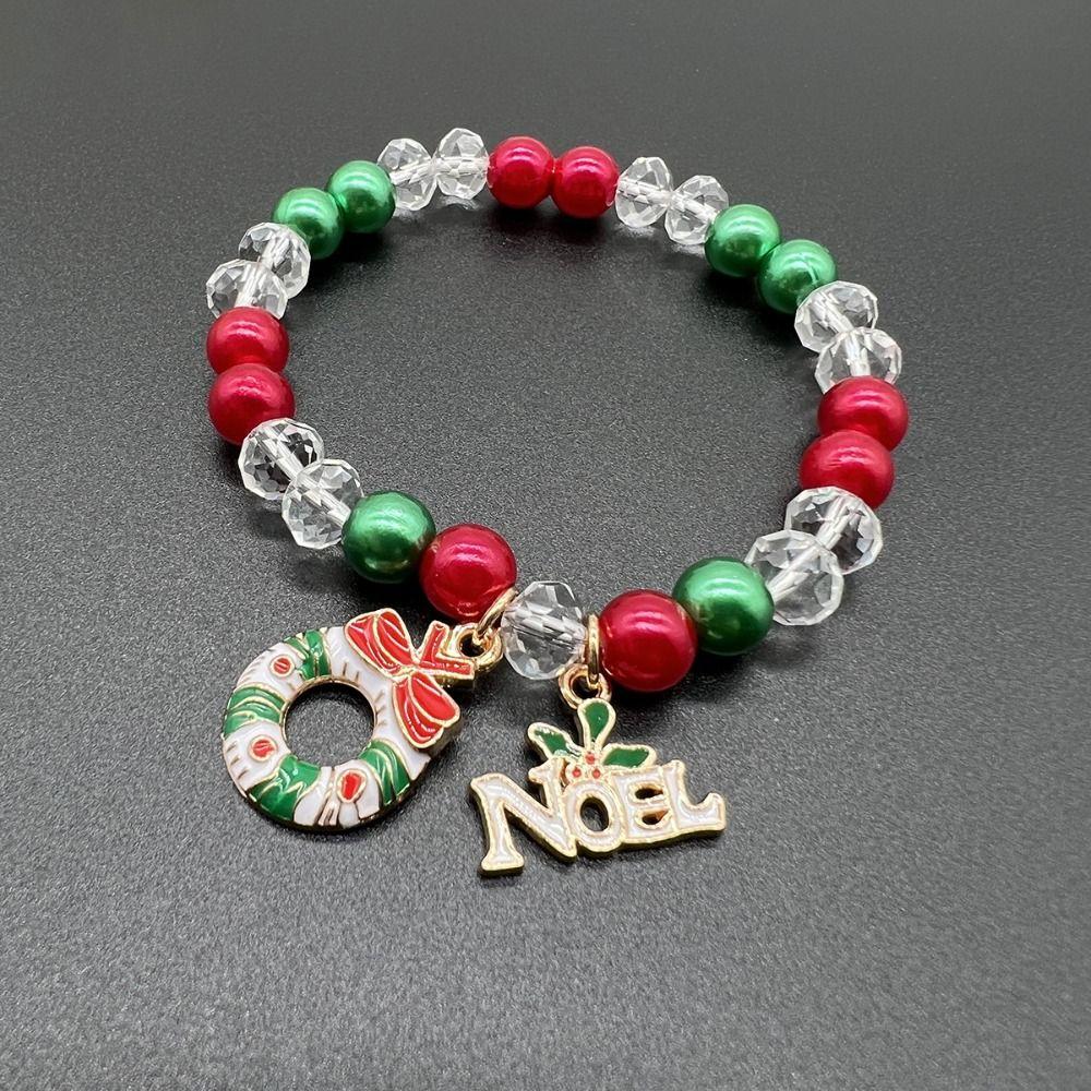 Hand Decoration Acrylic Beaded Bracelet Cute Letter Elastic Bracelet Christmas Bracelets  Women