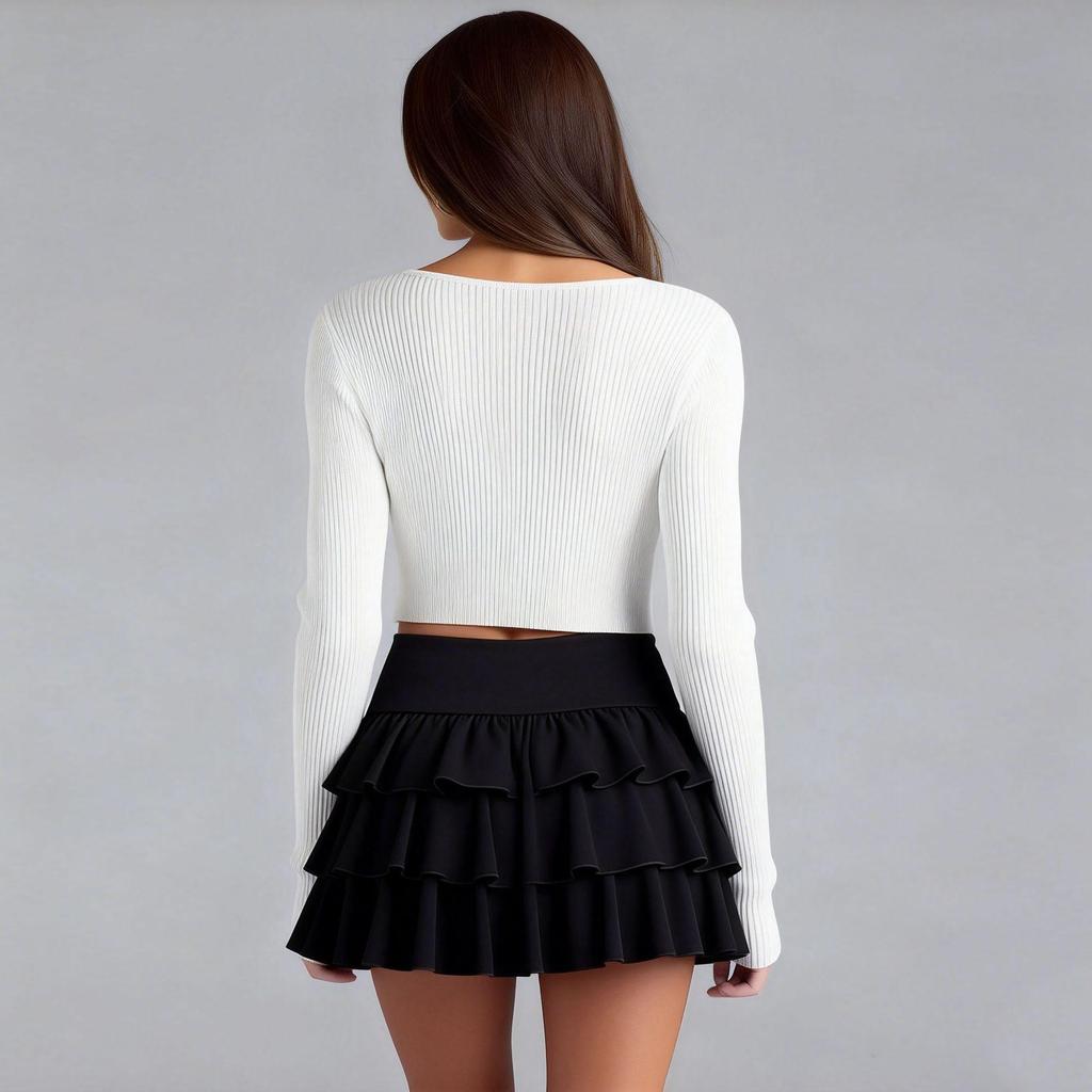 Ruffle High-Waist Sweet Mini Skirt with Half-Body Cake Design