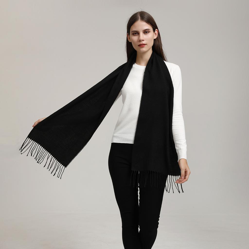 Solid Color Cashmere Scarf With Tassel Pashmina Fashion Custom Logo Women Shawl Wram Thicken Neck Protection190*32Cm