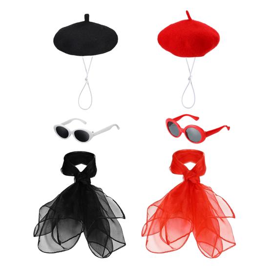 Big Goose Clothes Retro Red Sunglasses Mesh Scarf Plush Beret Set for Lawn Geese Up to 23 Inches Cool Fashion Party Decoration Accessories