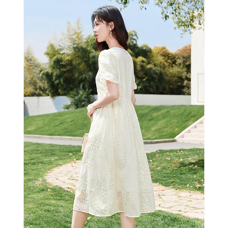 Si Shui Nian Hua Simple Elegant Short Sleeve Mid-Length Dress
