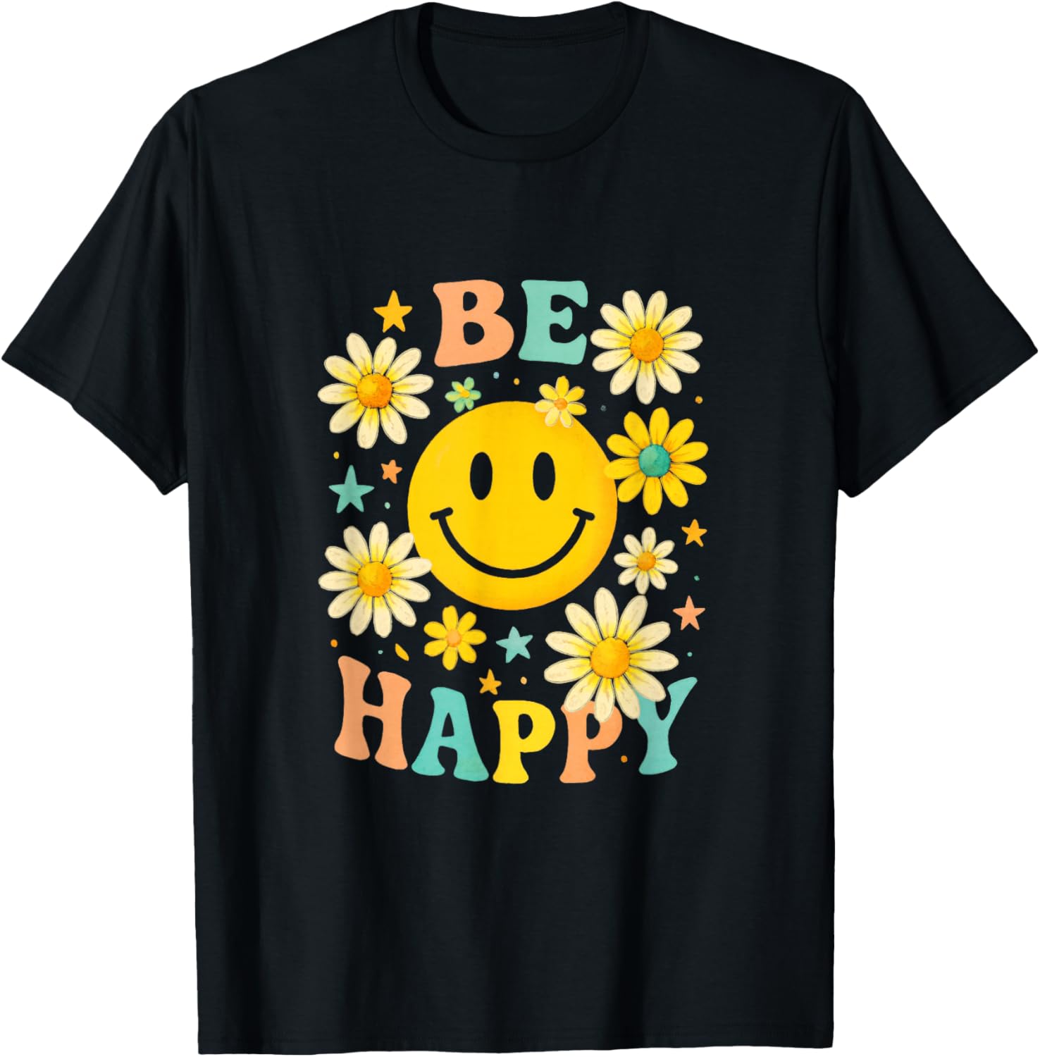 Be Happy - Retro Checkered Pattern Vintage T-Shirt S