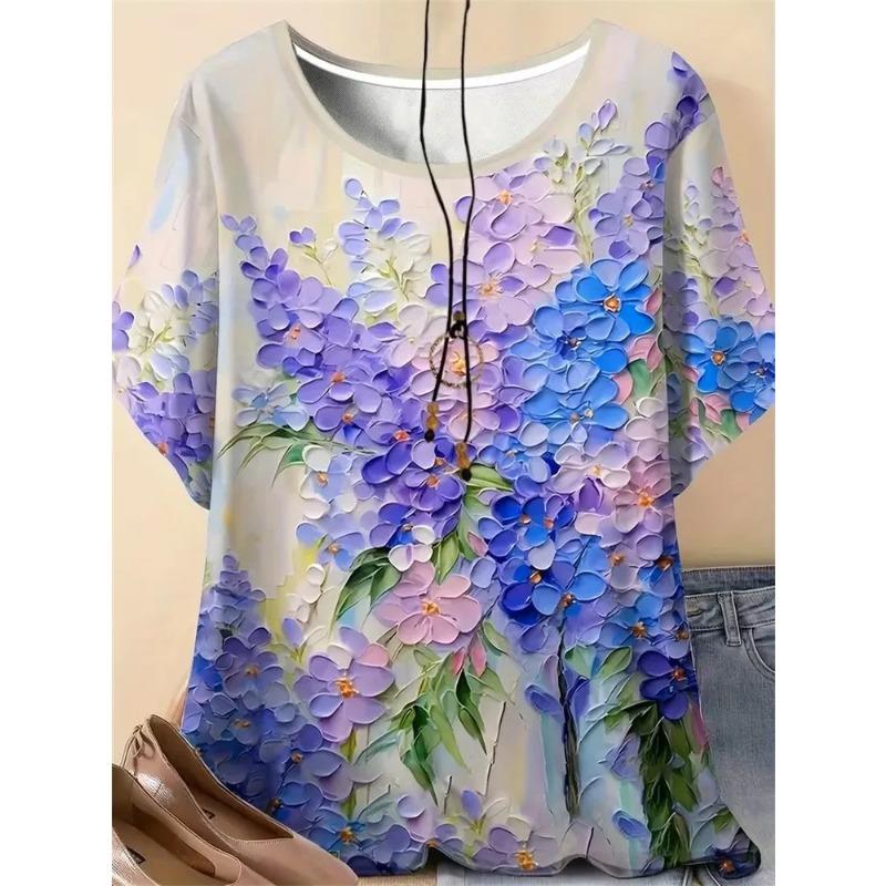 3D Printed Flower Butterfly Pattern Summer Ladies T-Shirt Breathable Fashion XS