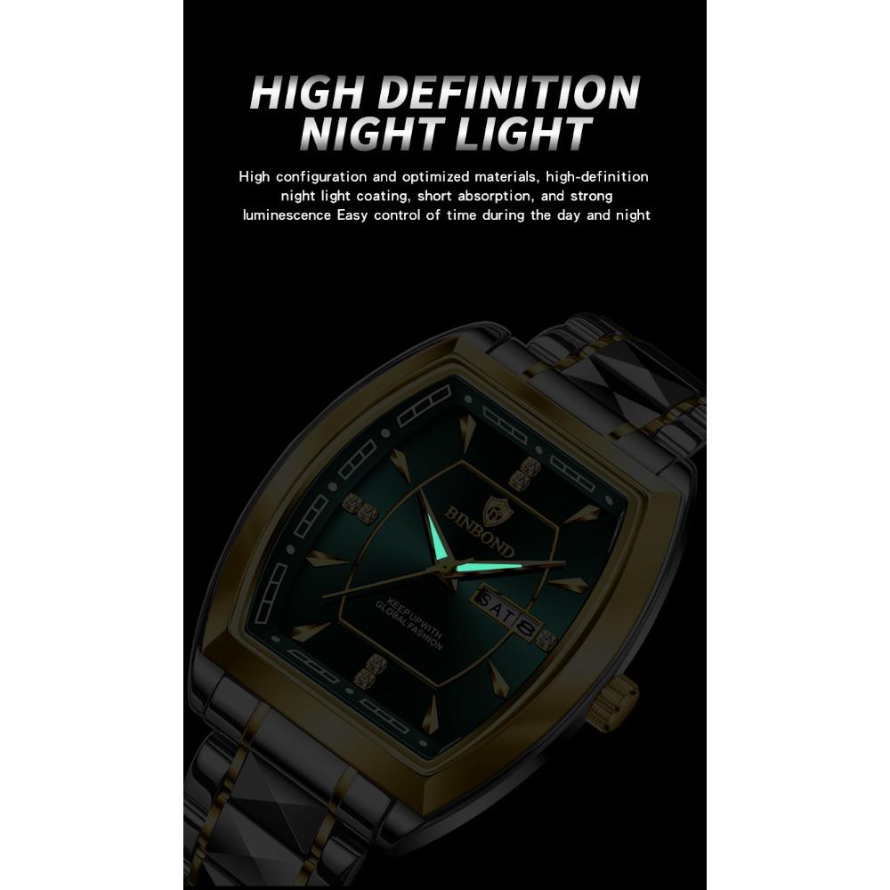 BINBOND B400 Top Brand Quartz Waterproof Watches For Men Luxury Diamond Dial Elegant Stainless Steel Luminous Business Men Watch