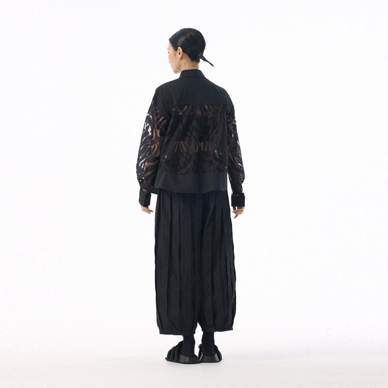 2025 Retro Jacquard Lace Lightweight Luxury Shirt - Spring/Autumn Loose, Versatile See-Through Top