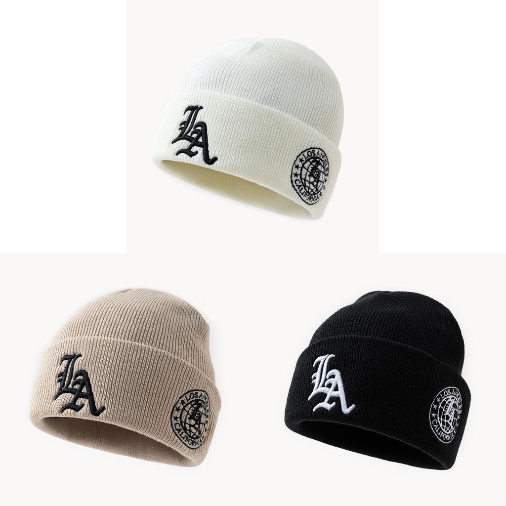 Knitted Hat Unisex Winter Warmth Beanie With Embroidered Letters For Casual Style