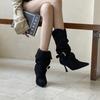 2025 Autumn and Winter New Pointed European and American Suede Thin Heel High Heel Temperament French Fashion Sexy Beautiful Women Middle Boots