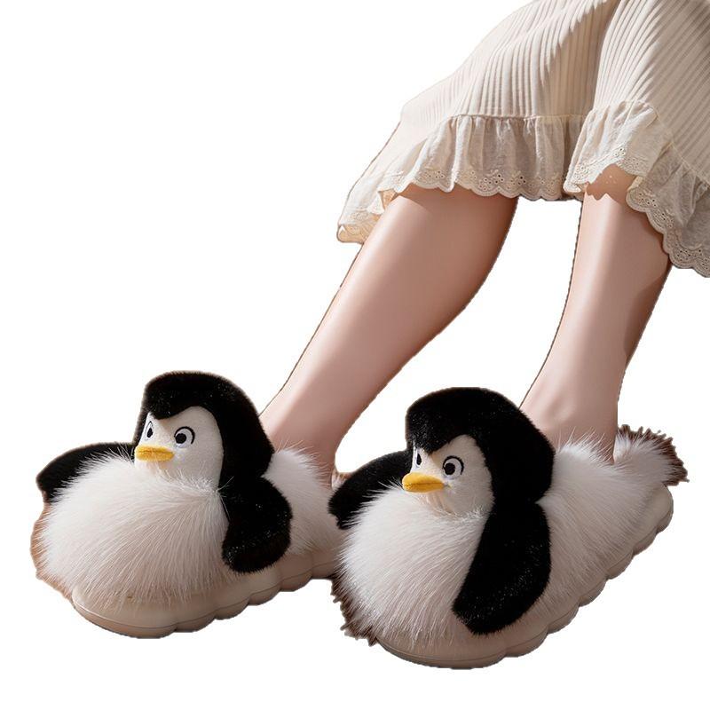 Apcans Cute Penguin Cotton Slippers Autumn and Winter Home Indoor Warm Plush Thickened Non-slip Fluffy Shoes
