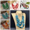 Wood Tassel Colorful Petal Bead Necklace Multi Layer Choker Flower Necklace  Women