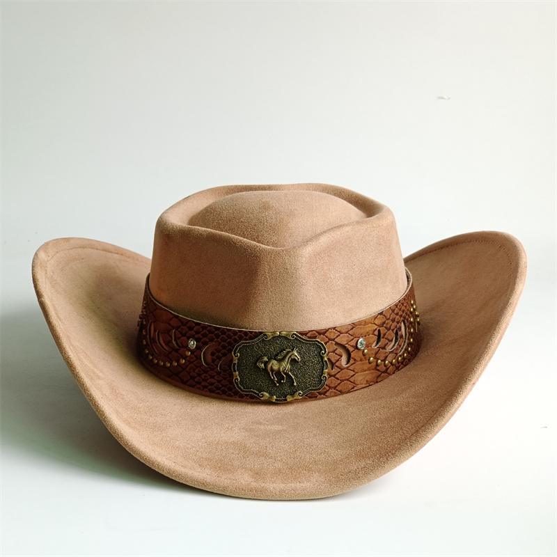Heart Shaped Cowboy Hat Horse Head Leather Accessory Western Cowboy Hats Vintage Big-edge Gentleman Cowgirl Jazz Hat Holidays