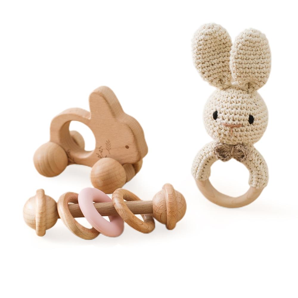 3Pc Baby Rattle Toys Wooden Animal Car And Crochet Rattle Sets Baby 0 12 Months Toys Teething Toys Baby Accessories Baby Toys