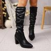European and American Pointed Pleated Sleeve High-heeled Fashion Boots 2025 Winter Large Size Velvet Thermal Boots Women