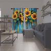 Set Of 2 Wooden Board Sunflower Print Curtains Suitable Bedroom Living Room Kitchen Decoration Home Window Curtain Polyester Perfect For Area