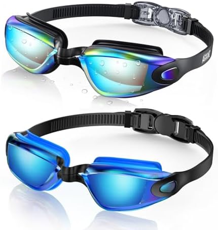 Aegend Swim Goggles 2-Pack No Leaking Anti-Fog UV Protection Mirrored Adult Men Women Wide View Outdoor