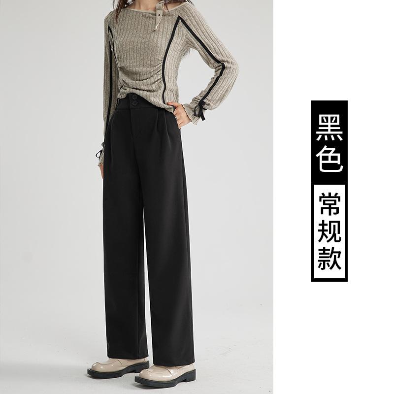 

Woolen pants women s wide-leg pants autumn and winter thickened suit woolen high waist thin drape straight loose casual pants M