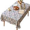 Nordic Style Blue Floral Cotton Linen Tablecloth - Retro Pastoral Design for Dining or Photo Background