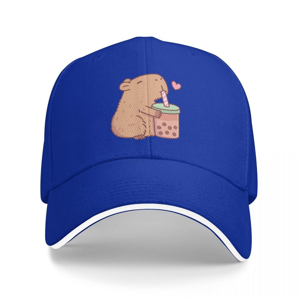 Cute Capybara Loves Bubble Tea Thermal Baseball Caps Snapback Baseball Hats Breathable Casual Casquette for Men And Women
