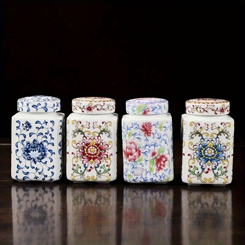 Ceramic Seal Jars Floral Portable Nut Kitchen Organization Nut Storage Coffee Bin Container Fliptop Jars Kitchen Decoration