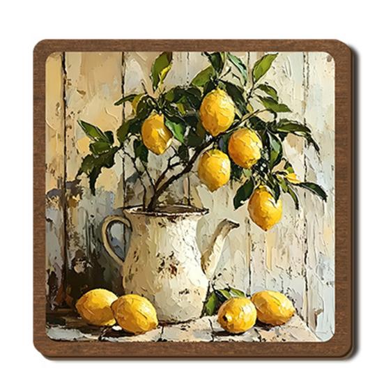 Masaüstü Natürmort Resim Vintage Limon Yağlı Boya Ahşap Tabela, Pastoral Çiftlik Evi Dekoratif Plaka Şifalı Ev İç Mekan Süsü ile