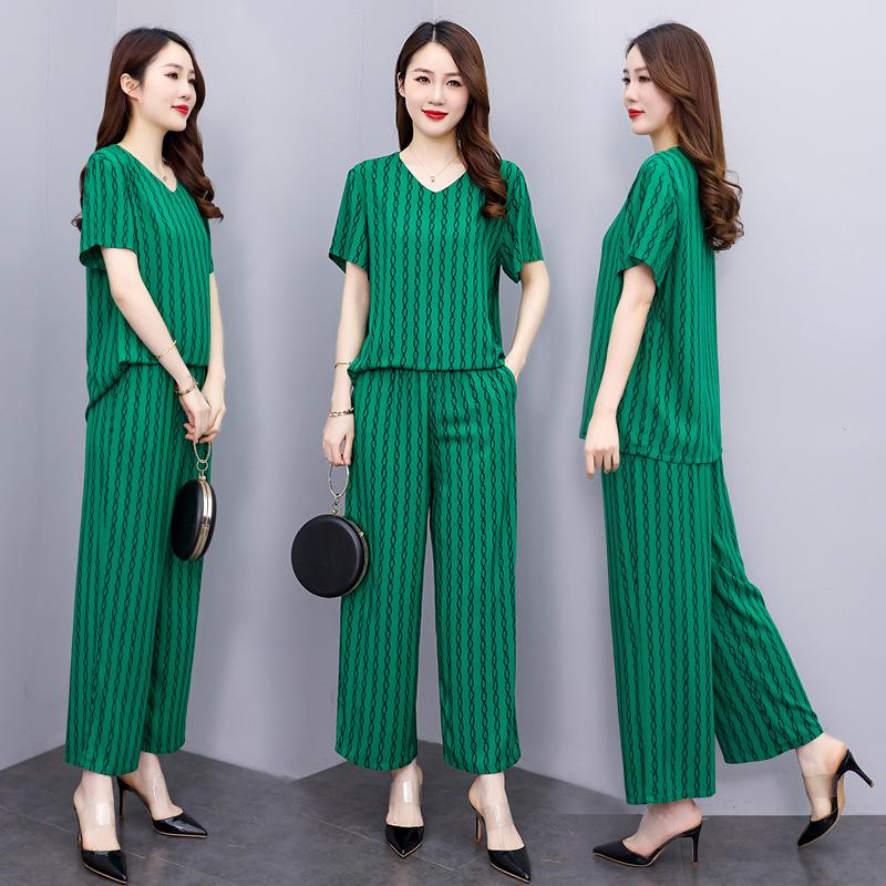 Damesbroeksets Casual zomer 2-delige sets Dames Elegante losse broek met wijde pijpen en blouse met korte mouwen