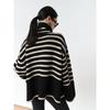 2023 Women's Striped High Neck Loose Knit Sweater with Side Slits