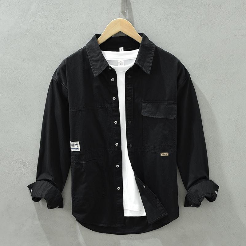 Japanese Style Cargo Shirts for Men New Fashion Casual Long Sleeve 100% Cotton Mens Shirts Spring and Autumn Streetwear Loose Tops Youth