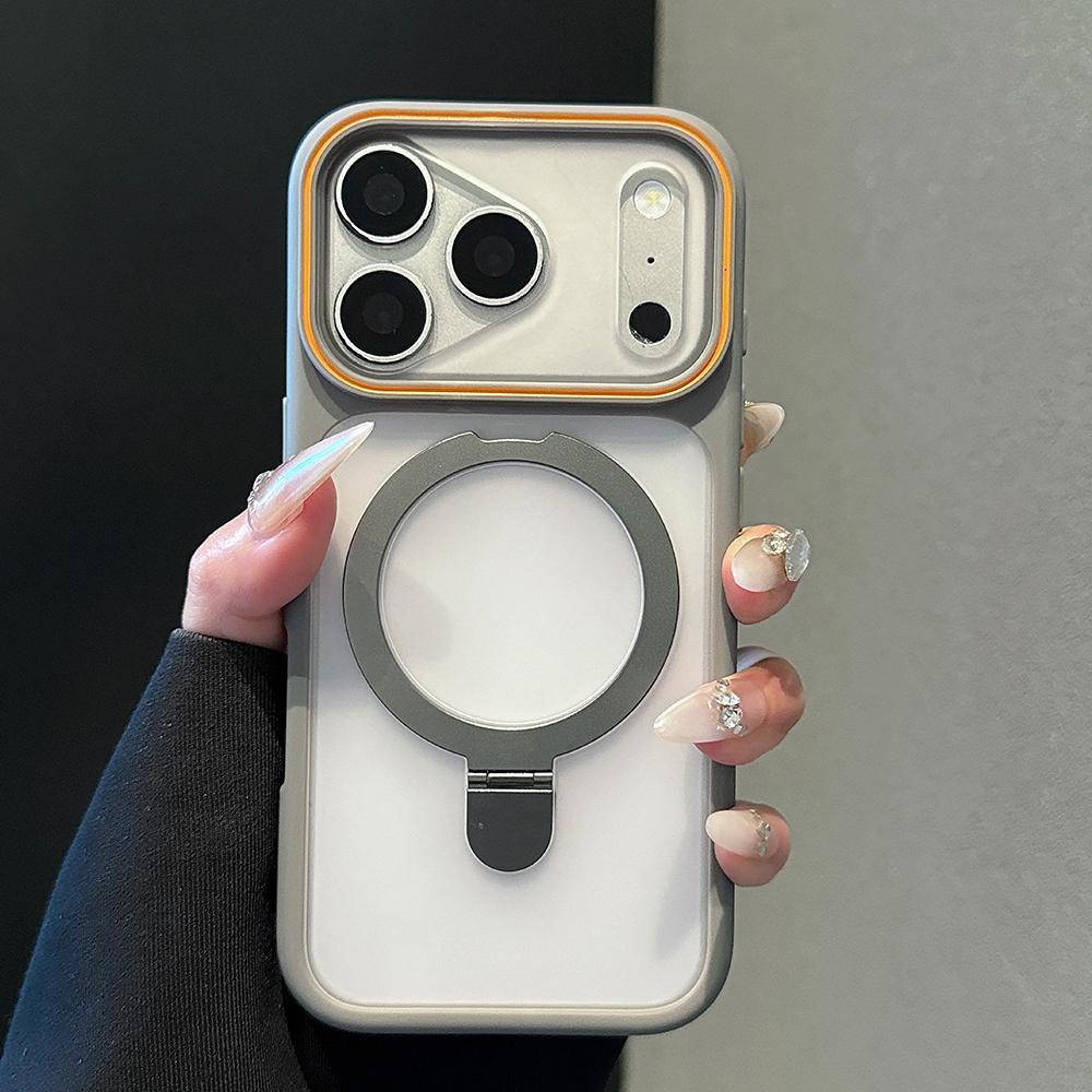 Luxury Transparent For Magsafe Stand Case For iPhone 17 16 15 14 13 Pro Max 16Pro 17Pro Magnetic Shockproof Matte Back Cover