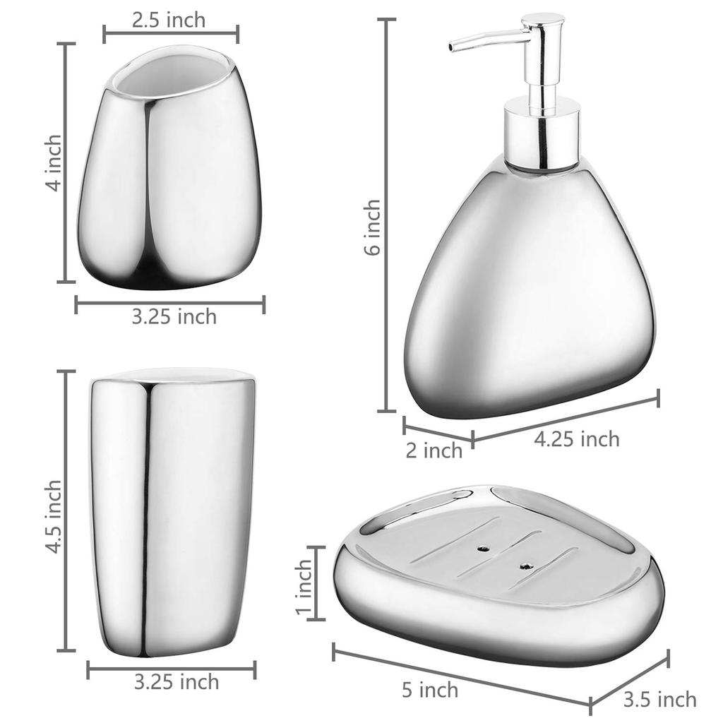 Set da 4/5 Pezzi Set Completo Moderno Ceramica Argento e Oro Set di Accessori da Bagno con Dispenser di Sapone per Arredamento Casa Moderna