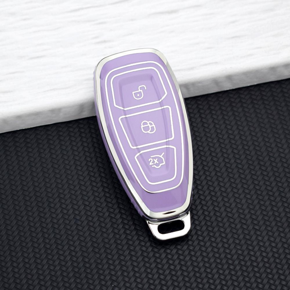 Car Key Case Cover for Ford Focus 3 4 ST MK3 MK4 Fiesta Kuga Mondeo C-Max Titanium 3 Buttons Silvery Key Bag Fob KeyChain Holder
