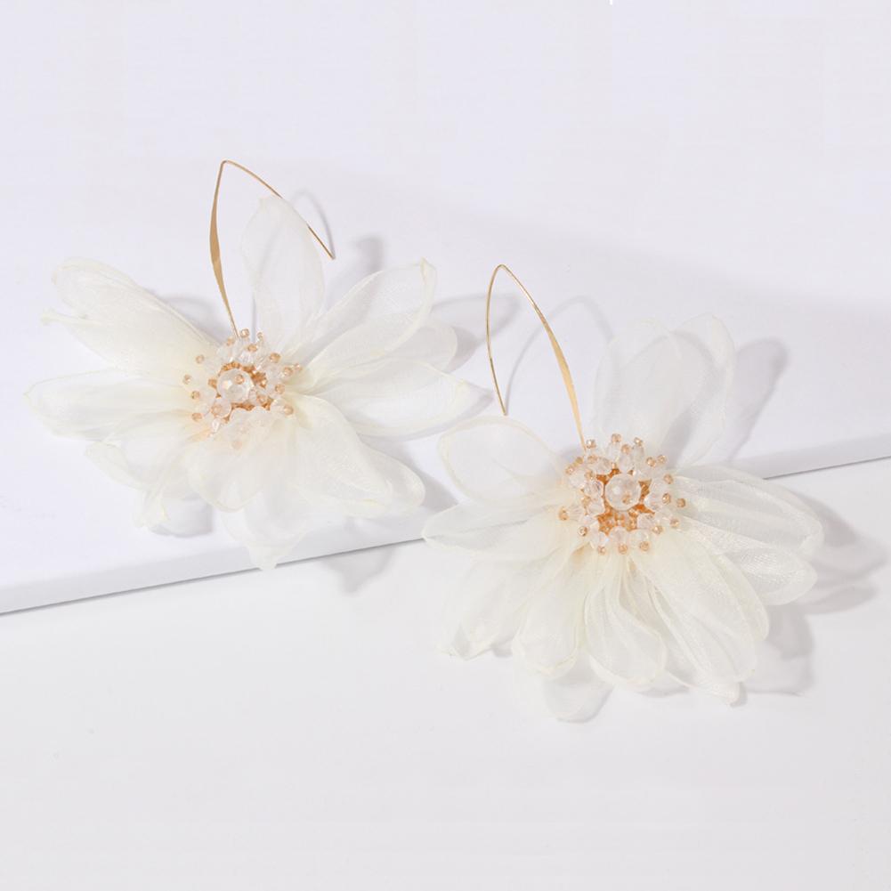 Women Sweet Fairy Style Fabric Big Petal Flower Earrings