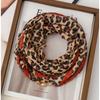 Women Korean Style Leopard Print Magnetic Buckle Scarf Thin Triangle Neck Kerchief Versatile Decorative Neck Scarf for Spring Autumn