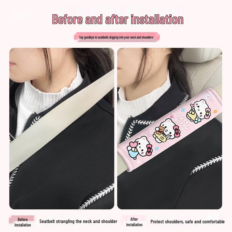 Cute Cartoon Kitty Seat Belt Cover - Anti-Choking Car Interior Protector