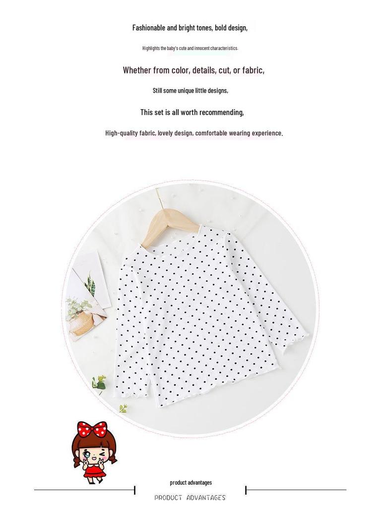 Girls' Polka Dot Summer Pajama Set - Light, Stylish Two-Piece for Home or Air-Conditioned Wear