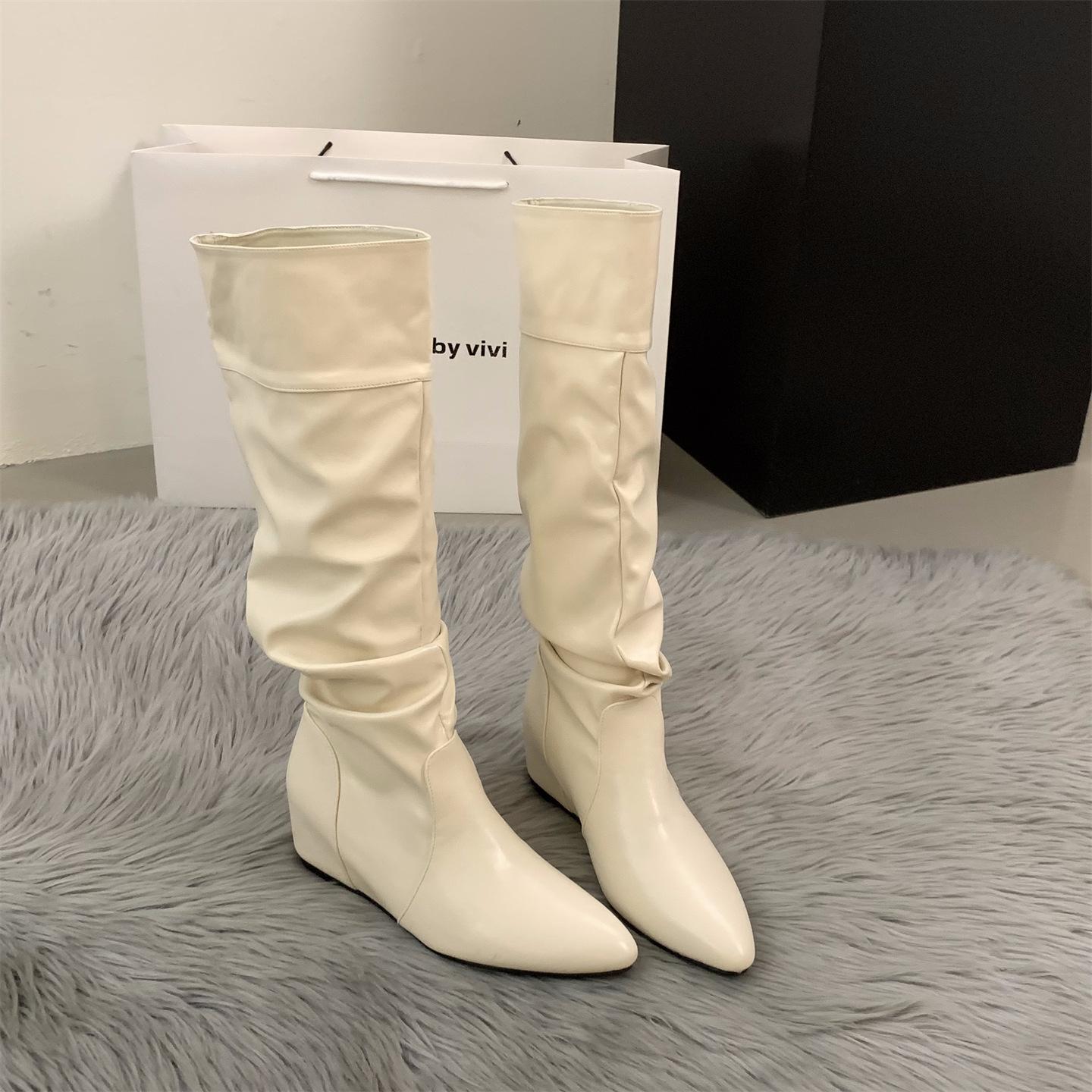 

Inner Height Increasing Pointed Coffee Color Maillard Boots Women s Boots 2025 Autumn and Winter Long Pile Boots Skinny Knight Boots 39