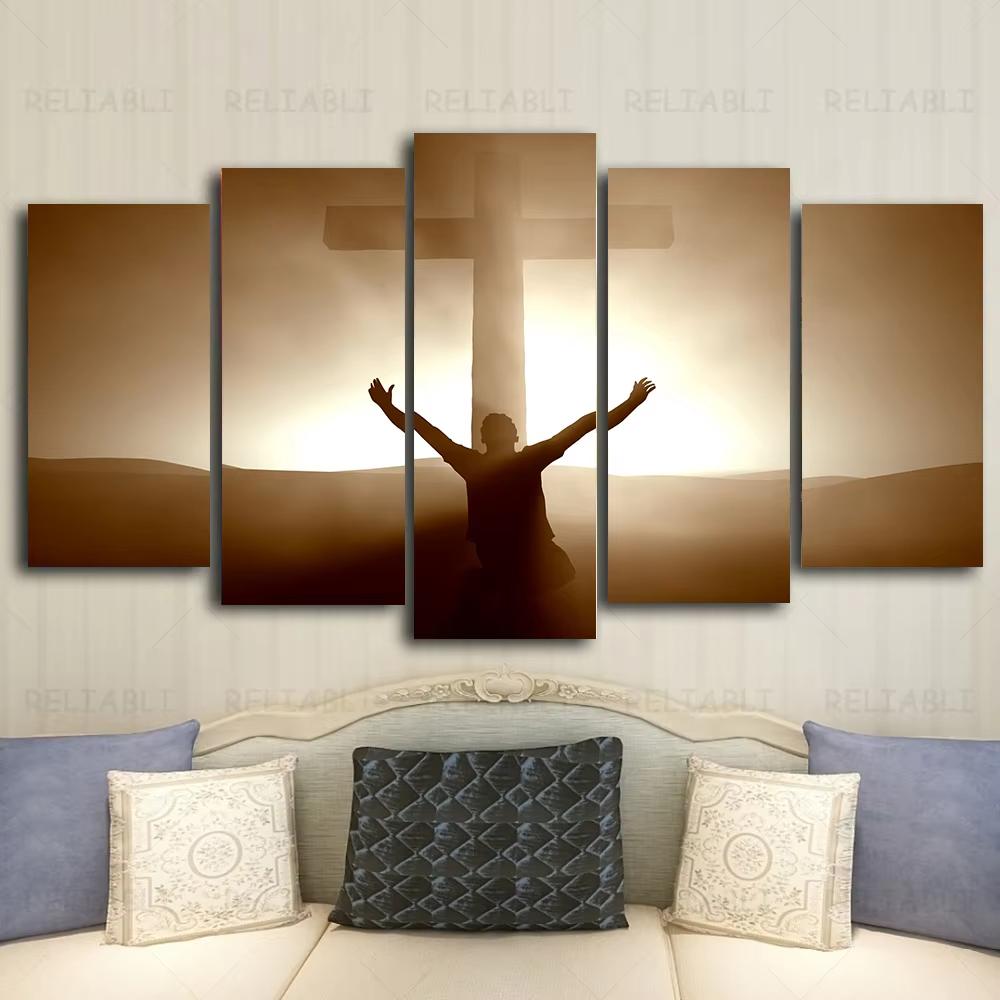 5 Stück Jesus Hände Betende Kreuze Leinwandbild Wandkunst Christliche Gott Poster und Drucke für Wohnzimmerdekoration Ungerahmt