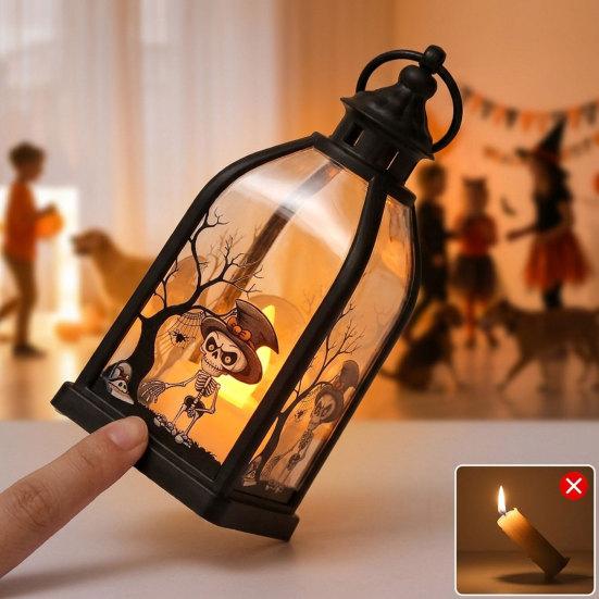 jijijing Halloween Candle Lantern, Decorative Spooky Witch Skeleton Pumpkin Tabletop Light for Haunted House, Front Porch, Gothic Home Party Decor