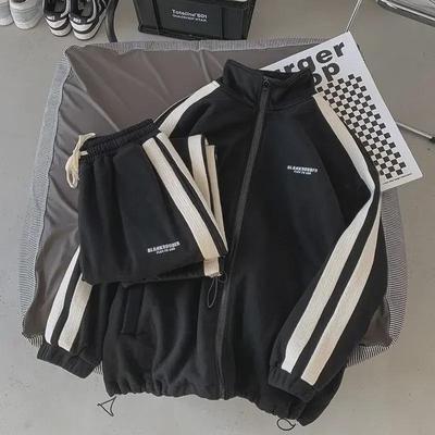 2024 Autumn Men's Casual Stand Collar Cardigan Sweater Suit - Youth Korean Style Two-Piece Sportswear